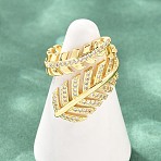 Brass Micro Pave Cubic Zirconia Cuff Open Rings for Women, Feather, Real 18K Gold Plated, 17mm(RJEW-F211-01G)