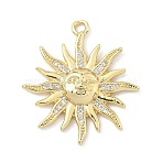 Brass Micro Pave Clear Cubic Zirconia Pendants, Sun Charms, Cadmium Free & Lead Free, Long-Lasting Plated, Rack Plating, Real 18K Gold Plated, 28.5x26x4mm, Hole: 1.8mm(KK-G548-01C-G)