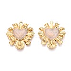 304 Stainless Steel and Enamel Pendants, Heart Charms, Ion Plating(IP), Real 18K Gold Plated, Antique White, 35.5~36.5x32.5~33x4~5mm, Hole: 1.6~2mm(STAS-T068-102B-G)