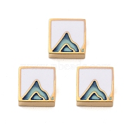 Ion Plating(IP) 304 Stainless Steel Enamel Beads, Square with Mountain, Golden, 8x8x3.5mm, Hole: 2mm(STAS-S140-38G-B)