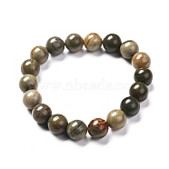 Natural Silver Leaf Jasper Round Beads Stretch Bracelet for Men Women, Bead: 10~10.5mm, Inner Diameter: 2-1/8 inch(5.3cm)(BJEW-JB06824-03)