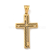 Ion Plating(IP) 304 Stainless Steel Pendants, with Crystal Rhinestones, Cross Charm, Golden, 42x26x3mm, Hole: 7x4.5mm(STAS-D110-20G)