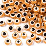 Resin Beads, Flat Round, Evil Eye, Orange, 7.5~8x5~6mm, Hole: 1.8~2mm(RESI-S339-6x8-23)