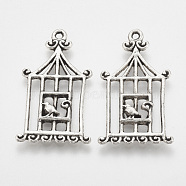 Tibetan Style Alloy Pendants, Birdcage with Bird, Cadmium Free & Lead Free, Antique Silver, 32.5x18.5x2.5mm, Hole: 2mm, about 540pcs/1000g(TIBEP-S317-38AS-RS)