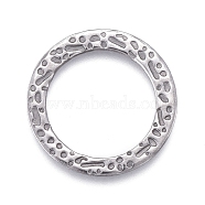 Non-Tarnish 304 Stainless Steel Linking Rings, Laser Cut, Textured, Round Ring, Stainless Steel Color, 15x0.8mm, Inner Diameter: 11mm(STAS-P245-35P)