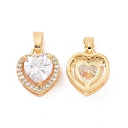 Brass Micro Pave Clear Cubic Zirconia Charms, Heart Charm, Real 18K Gold Plated, 12.5x10.5x5.5mm, Hole: 2.5x5mm(KK-E068-VC433)
