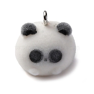 Flocky Animal Resin Pendants, with Platinum Iron Loop, Panda, 15.5x15.5x16mm, Hole: 1.8mm(FIND-S001-05A)