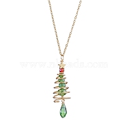 304 Stainless Steel Cable Chain Necklaces, Copper Wired Glass Christmas Tree Pendan Necklaces, Golden, 17.52 inch(44.5cm)(NJEW-JN04897)