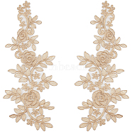 Flower Polyester Embroidery Lace Appliques, Ornament Accessories for Cheongsam, Dress, Wheat, 360x140x1mm(DIY-WH20011-03D)