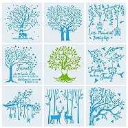 Eco-Friendly PET Plastic Hollow Painting Silhouette Stencil, DIY Drawing Template Graffiti Stencils, Square with Trees Pattern, White, 30x30x0.01cm, 9pcs/set(DIY-WH0224-62)