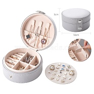 Round PU Leather with Lint Jewelry Storage Box with Snap Button, Travel Portable Jewelry Case, for Necklaces, Rings, Earrings and Pendants, Light Grey, 10x5cm(PW-WG19090-03)