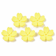 Rubberized Style Opaque Acrylic Bead Caps, 5-Petal, Flower, Yellow, 14.5x15x4.5mm, Hole: 1.7mm(ACRP-T010-02B)