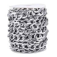 Aluminium Curb Chains, Unwelded, with Spool, Silver, 22x17x2mm, about 32.81 Feet(10m)/Roll(CHA-T001-49S)