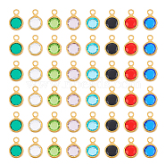 8 Color 304 Stainless Steel with Glass Charms, Faceted Flat Round, Real 18K Gold Plated, 9.5x6.5x2mm, Hole: 1.5mm, 6Pcs/color, 48Pcs/box(STAS-UN0048-44A)