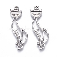 304 Stainless Steel Hollow Pendants, Cut-Out, Cat Shape, Stainless Steel Color, 32x14x2mm, Hole: 1.4mm(STAS-F249-05P)