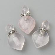 Natural Rose Quartz Pendants, with Platinum Brass Findings, Openable Perfume Bottle, 37x21x11mm, Hole: 1.5mm(G-B009-25P-B)