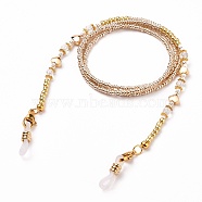 Eyeglasses Chains, Neck Strap for Eyeglasses, with Glass Seed Beads, Gemstones Beads, Alloy & Brass Beads, 304 Stainless Steel Lobster Claw Clasps and Rubber Loop Ends, Clear, 28.54 inch(72.5cm)(AJEW-EH00283-02)