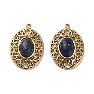 304 Stainless Steel Pave Natural Lapis Lazuli Pendants, Oval Charms, Real 14K Gold Plated, 21x15x5.5mm, Hole: 1.4mm(STAS-L022-064G-01)