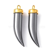 Gemstone Pendants, Non-magnetic Synthetic Hematite  Pendants, Grade AA, with Brass Findings, Ivory/Tusk Shape, 35.5~37x8x8mm, Hole: 2.5mm(X-G-N0050-32)