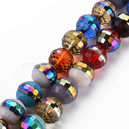 Electroplate Transparent Glass Beads Strands, Rainbow Color Plated, Faceted, Round, Colorful, 10x9.5mm, Hole: 1.4mm, about 39~40pcs/strand, 14.17 inch~14.57 inch(36~37cm)(EGLA-N006-031-A01)