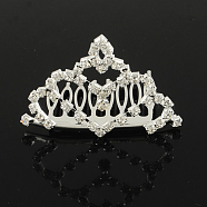 Fashionable Wedding Crown Rhinestone Hair Combs, Bridal Tiaras, Child Tiaras, with Iron and Brass Base, Crystal, 43x60mm(OHAR-R271-04)