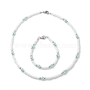 Plastic & Glass Pearl & Seed Beaded Bracelet and Necklace, Jewelry Set for Women, Light Green, 7-1/2 inch(19cm), 440mm(SJEW-JS01255)