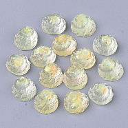 Transparent Epoxy Resin Cabochons, Imitation Jelly Style, with Sequins/Paillette, Shell Shape, Champagne Yellow, 12.5x11.5x9.5mm(CRES-T020-01D)