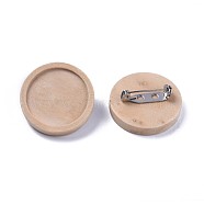 Stainless Steel Brooch Cabochon Bezel Settings, with Wood Tray, Flat Round, BurlyWood, Tray: 30mm, 35x5mm(JEWB-WH0009-04B-02)