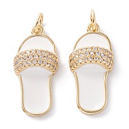 Brass Micro Pave Clear Cubic Zirconia Pendants, with Enamel & Jump Ring, Long-Lasting Plated, Slipper, Real 18K Gold Plated, White, 23x10.5x5.5mm, Hole: 3.6mm(ZIRC-A019-10G)