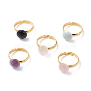 Natural Mixed Gemstone Adjustable Rings, Brass Jewelry for Girl Women, Golden, US Size 6 3/4~US Size 7 1/4(17.1mm~17.5mm)(RJEW-JR00402)