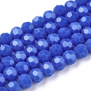 Opaque Glass Beads Stands, Faceted(32 Facets), Round, Royal Blue, 3~3.5mm, Hole: 0.6mm, about 174~175pcs/strand, 21.18''~21.34''(53.8~54.2cm)(EGLA-A035-P3mm-D07)