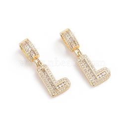 Brass Micro Pave Cubic Zirconia Pendants, Long-Lasting Plated, Letter, Clear, Letter.L, 33mm, Hole: 6.5x9mm, Letter.L: 20x12x3.5mm(ZIRC-G165-13G-L)