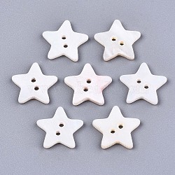 2-Hole Freshwater Shell Buttons, Star, Seashell Color, 14~15x15~16x2mm, Hole: 1.5mm(SHEL-S276-138B-01)
