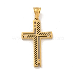 Ion Plating(IP) 304 Stainless Steel Pendants, with Crystal Rhinestones, Cross Charm, Golden, 42x26x3mm, Hole: 7x4.5mm(STAS-D110-20G)