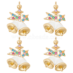 Brass Micro Pave Colorful Grade AAA Cubic Zirconia Pendants, with Enamel and Jump Ring, Long-Lasting Plated, Cadmium Free & Lead Free, Christmas Bell, 20x15x7.5mm, Hole: 2mm, 4pcs(KK-BBC0015-36C)