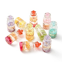 Translucent Resin Pendants, Drink Charms, Glass Bottle with Shell Inside, Mixed Color, 39.5x16mm, Hole: 1.8mm, about 10pcs/bag(RESI-D067-01I)