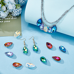 AHADERMAKER 30pcs 5 colors Glass Rhinestone Pendants, Pointed Back & Back Plated, Teardrop, Mixed Color, 28x16.5x9mm, Hole: 1.6mm, 6pcs/color(EGLA-GA0001-09)