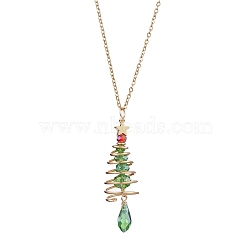 304 Stainless Steel Cable Chain Necklaces, Copper Wired Glass Christmas Tree Pendan Necklaces, Golden, 17.52 inch(44.5cm)(NJEW-JN04897)