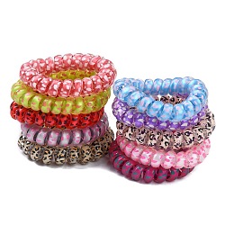 Printed Plastic Telephone Cord Elastic Hair Ties, Ponytail Holder, Mixed Color, 35mm(OHAR-R111-11)