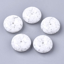 Resin Beads, Imitation Gemstone Chips Style, Flat Round, White, 26x10mm, Hole: 3mm(RESI-T024-18I)