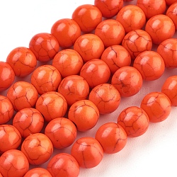 1 Strand Synthetic Turquoise Round Beads Strands, Dyed, Orange Red, 8mm, Hole: 1mm, about 50pcs/strand, 15.35 inch(X-TURQ-G106-8mm-02G)