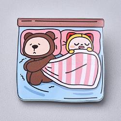 Acrylic Safety Brooches, with Iron Pin, Animal with Bed, Colorful, 36.5x38x8.5mm, Pin: 0.8mm(JEWB-F012-06)