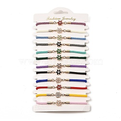 12Pcs 12 Colors Polyester Bracelets, Glass Links & Brass Micro Pave Cubic Zirconia Findings for Women, Flower, Mixed Color, 7-1/2 inch(19cm)(BJEW-P340-06G)