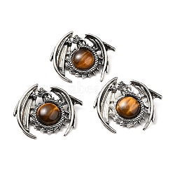 Natural Tiger Eye Pendants, Dragon Charms, with Rack Plating Antique Silver Tone Alloy Findings, Cadmium Free & Lead Free, 40x48x12mm, Hole: 9x6mm(G-B033-05AS-23)
