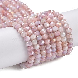 Faceted Electroplated Glass Beads Strands, AB Color Plated, Rondelle, Pink, 4x3mm, Hole: 0.9mm, about 112pcs/strand, 16.14''(41cm)(GLAA-C023-02-C19)