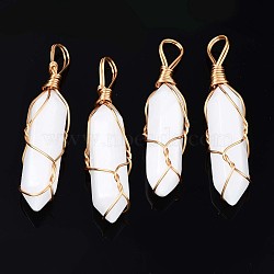 Natural White Jade Big Pendants, with Golden Brass Findings, Hexagonal Prisms, 44.5~52x10~11x9.5~10.5mm, Hole: 4x7mm(G-T122-70G)