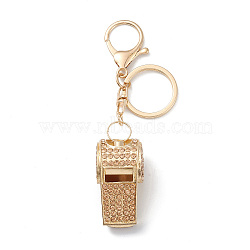 Shining Zinc Alloy Rhinestone Whistle Pendant Keychain, for Car Key Bag Charms Ornaments, Light Colorado Topaz, 11.9cm(KEYC-O014-01G-01)