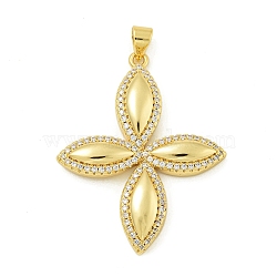 Rack Plating Brass Micro Pave Clear Cubic Zirconia Pendants, Long-Lasting Plated, Lead Free & Cadmium Free, Flower, Real 18K Gold Plated, 38x29.5x4mm, Hole: 4x3.5mm(KK-Z067-19G)