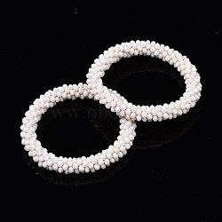 AB Color Plated Faceted Opaque Glass Beads Stretch Bracelets, Womens Fashion Handmade Jewelry, Seashell Color, Inner Diameter: 1-3/4 inch(4.5cm)(BJEW-S144-003D-14)