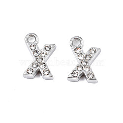 304 Stainless Steel Charms, with Crystal Rhinestone, Letter, Letter.X, 10~10.5x2~8x2mm, Hole: 1.2mm(STAS-N095-137X)